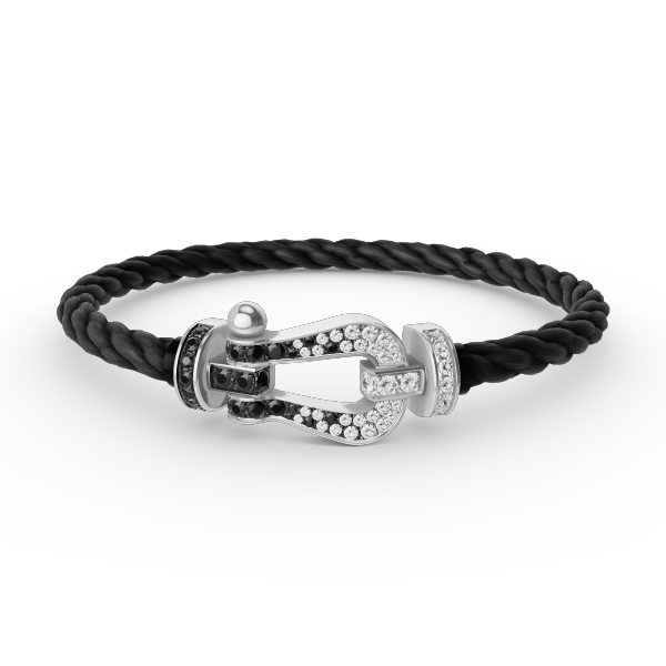 [BSNL Jewels]FORCE GROSSES HUFEISENARMBAND MIT SCHWARZEN WEISSEN DIAMANTEN SILBER