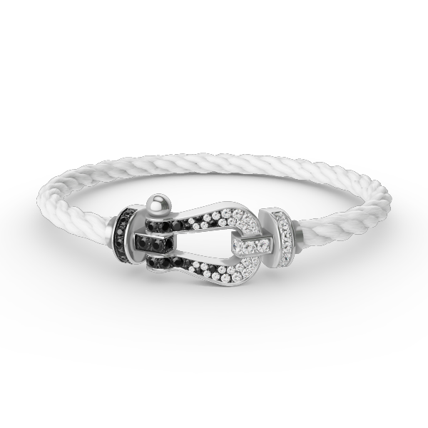 [BSNL Jewels]FORCE GROSSES HUFEISENARMBAND MIT SCHWARZEN WEISSEN DIAMANTEN SILBER