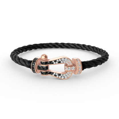 [BSNL Jewels]FORCE GROSSES HUFEISENARMBAND MIT SCHWARZEN WEISSEN DIAMANTEN ROSÉGOLD