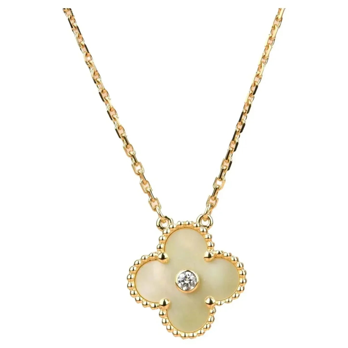 [Basjewels]CLOVER 15MM DIAMOND GOLD MOTHER OF PEARL NECKLACE