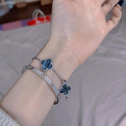 [Basjewels]CLOVER 5 MOTIF PIETERSITE SILVER BRACELET