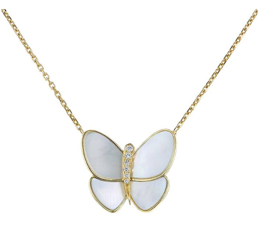 [Basjewels]BUTTERFLY GOLD MOP DIAMOND NECKLACE