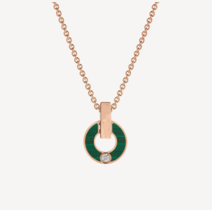 [Basjewels]GARI NECKLACE PINK GOLD MALACHITE