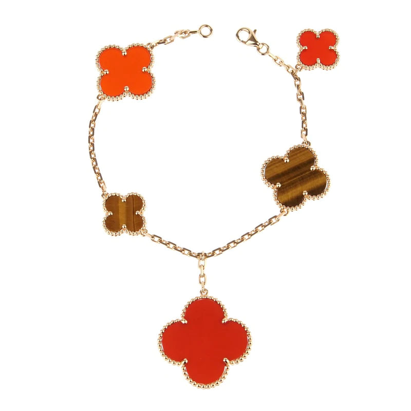 [Basjewels]CLOVER BRACELET 5 MOTIFS CARNELIAN TIGER EYE