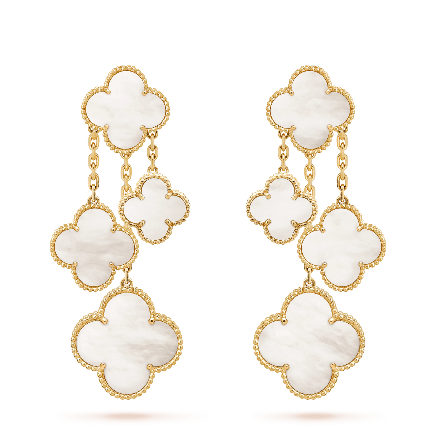 [Basjewels]CLOVER EARRINGS WHITE MOP 4 MOTIFS GOLD