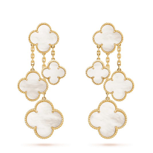 [Basjewels]CLOVER EARRINGS WHITE MOP 4 MOTIFS GOLD