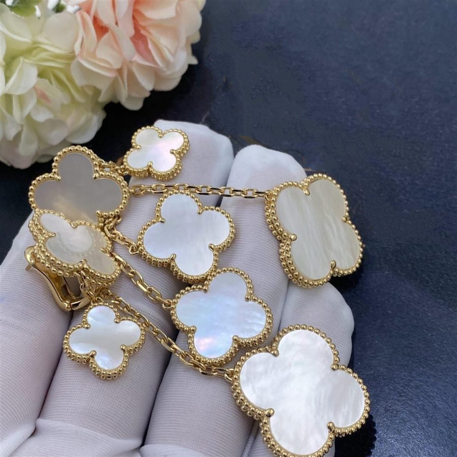 [Basjewels]CLOVER EARRINGS WHITE MOP 4 MOTIFS GOLD