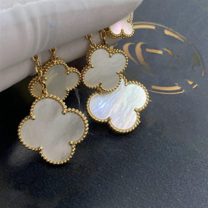 [Basjewels]CLOVER EARRINGS WHITE MOP 4 MOTIFS GOLD