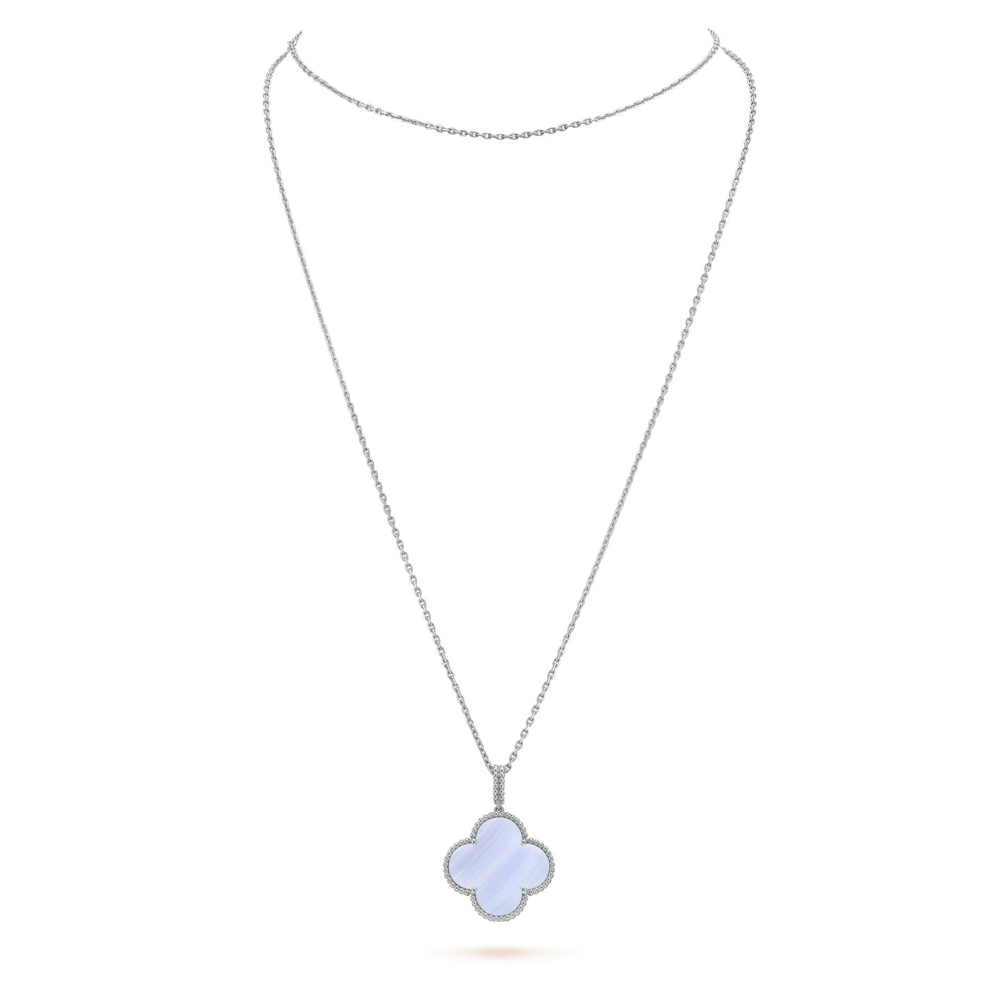 [Basjewels]CLOVER SILVER CHALCEDONY BIG CLOVER NECKLACE