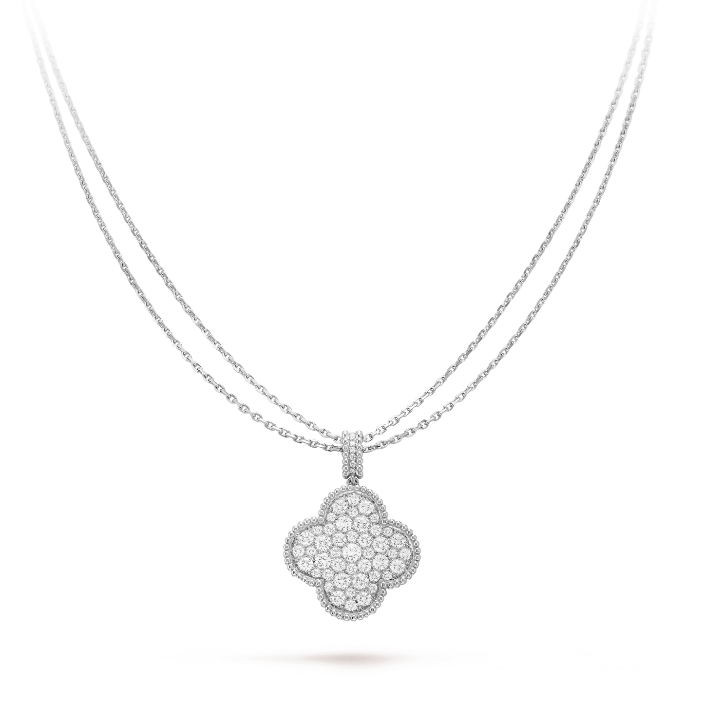 [Basjewels]CLOVER 25MM SILVER FULL DIAMOND BIG CLOVER NECKLACE