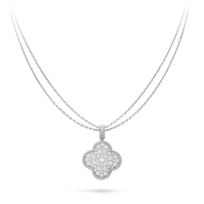 [Basjewels]CLOVER 25MM SILVER FULL DIAMOND BIG CLOVER NECKLACE