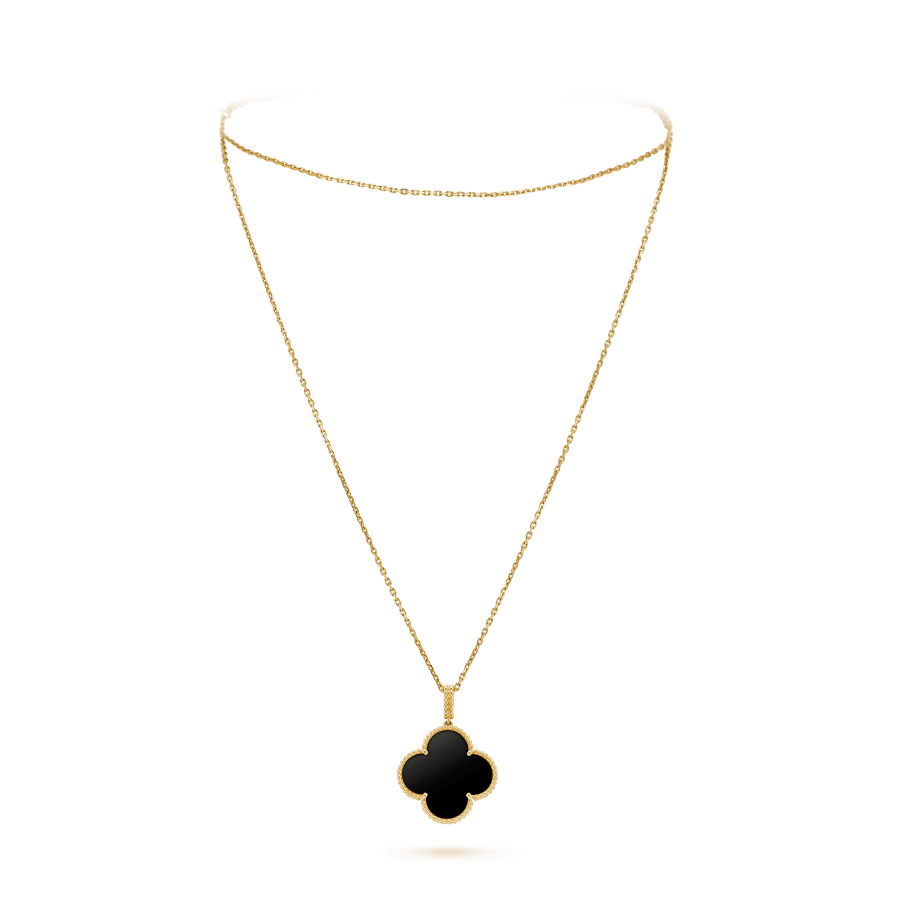 [Basjewels]CLOVER 25MM GOLD ONYX BIG CLOVER NECKLACE