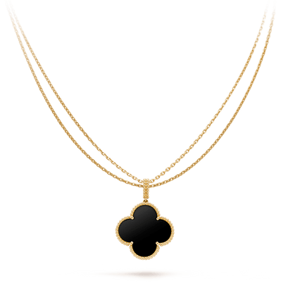 [Basjewels]CLOVER 25MM GOLD ONYX BIG CLOVER NECKLACE