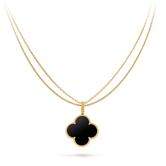 [Basjewels]CLOVER 25MM GOLD ONYX BIG CLOVER NECKLACE