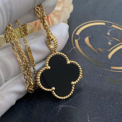 [Basjewels]CLOVER 25MM GOLD ONYX BIG CLOVER NECKLACE