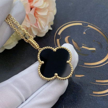 [Basjewels]CLOVER 25MM GOLD ONYX BIG CLOVER NECKLACE