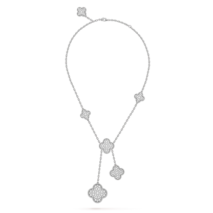 [Basjewels]CLOVER 5 MOTIFS SILVER DIAMONDS NECKLACE