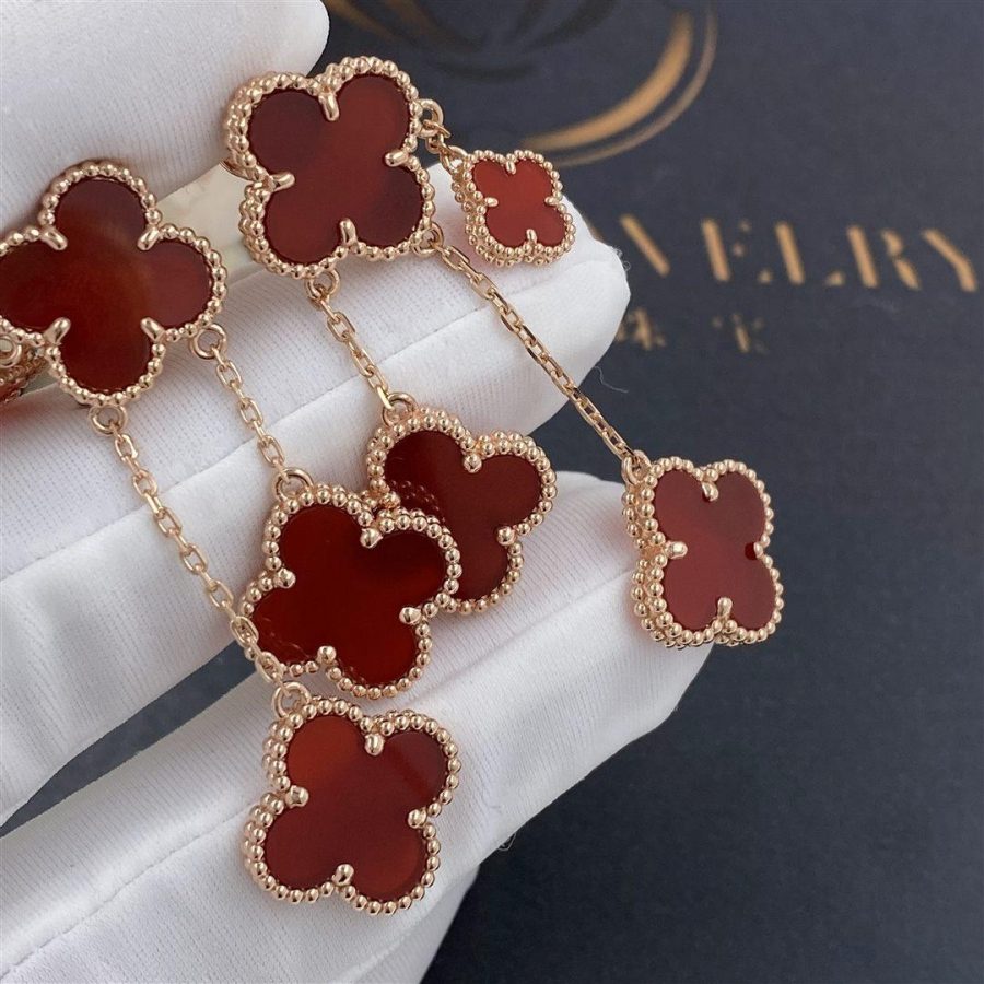 [Basjewels]CLOVER EARRINGS CARNELIAN 4 MOTIFS PINK GOLD