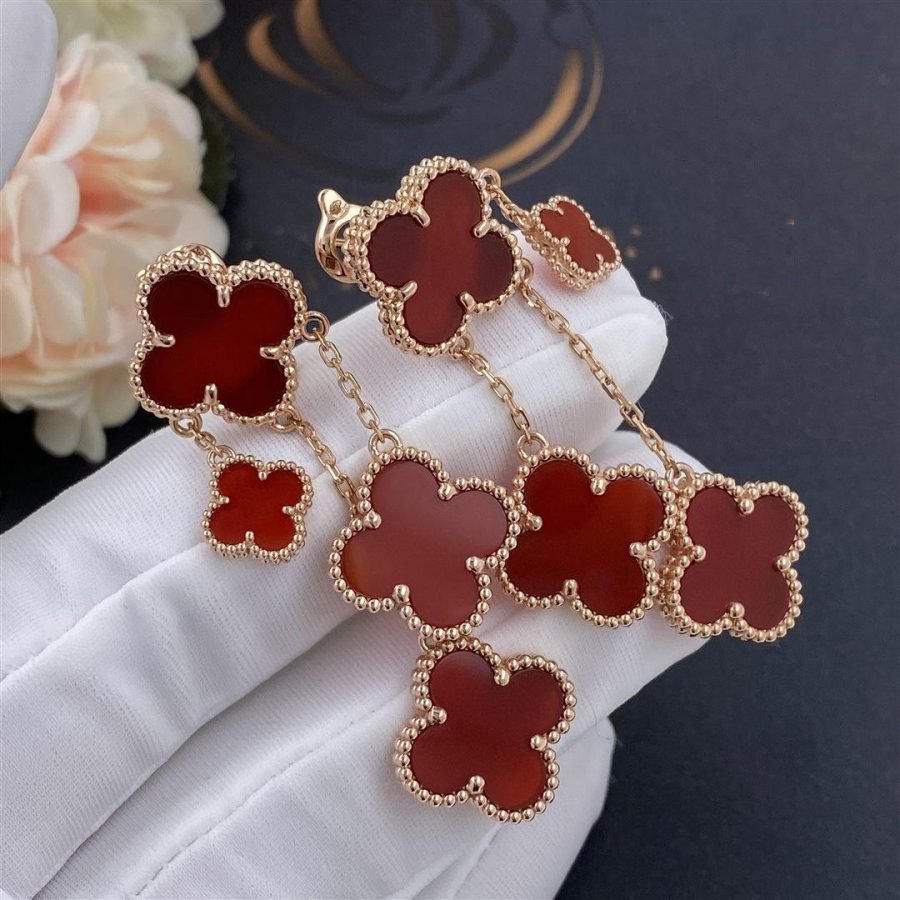 [Basjewels]CLOVER EARRINGS CARNELIAN 4 MOTIFS PINK GOLD