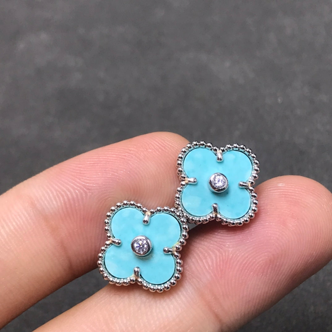 [Basjewels]CLOVER 1 DIAMOND BLUE SKY SILVER EARRINGS