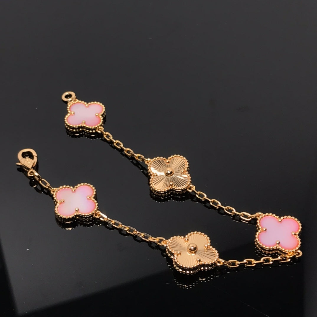 [Basjewels]CLOVER BRACELET 5 MOTIF PINK AND PINK GOLD