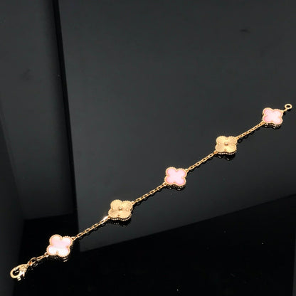 [Basjewels]CLOVER BRACELET 5 MOTIF PINK AND PINK GOLD