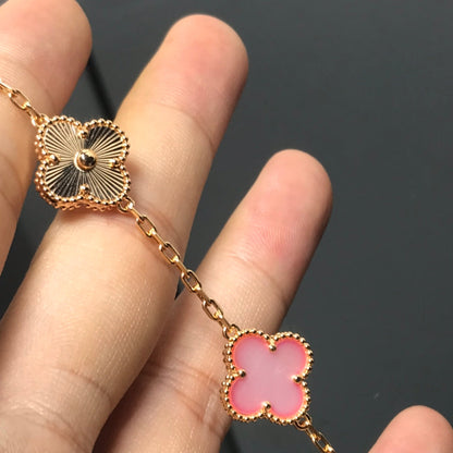 [Basjewels]CLOVER BRACELET 5 MOTIF PINK AND PINK GOLD