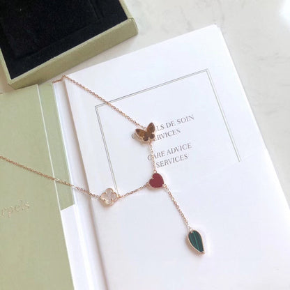 [Basjewels]LUCKY SPRING 4 MOTIFS ROSE GOLD NECKLACE