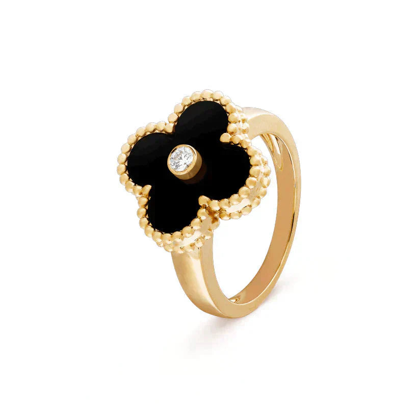 [Basjewels]CLOVER ONYX RING GOLD DIAMOND