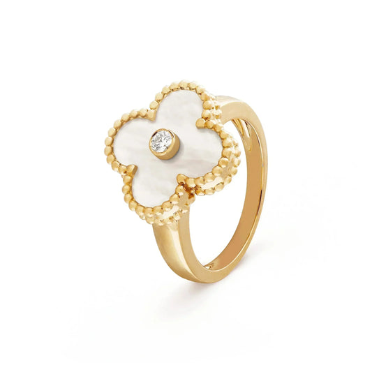 [Basjewels]CLOVER PINK MOP RING GOLD DIAMOND